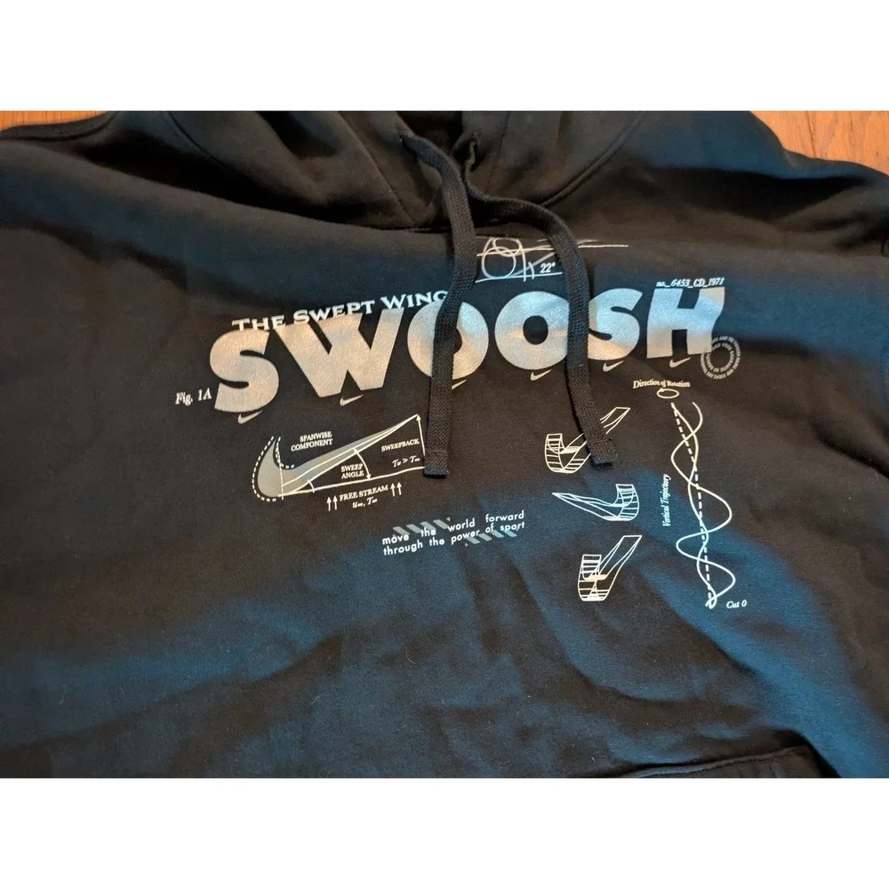 Nike Swept Wing Swoosh Blueprint‎ Black Graphic Hoodie Sweatshirt Men XL